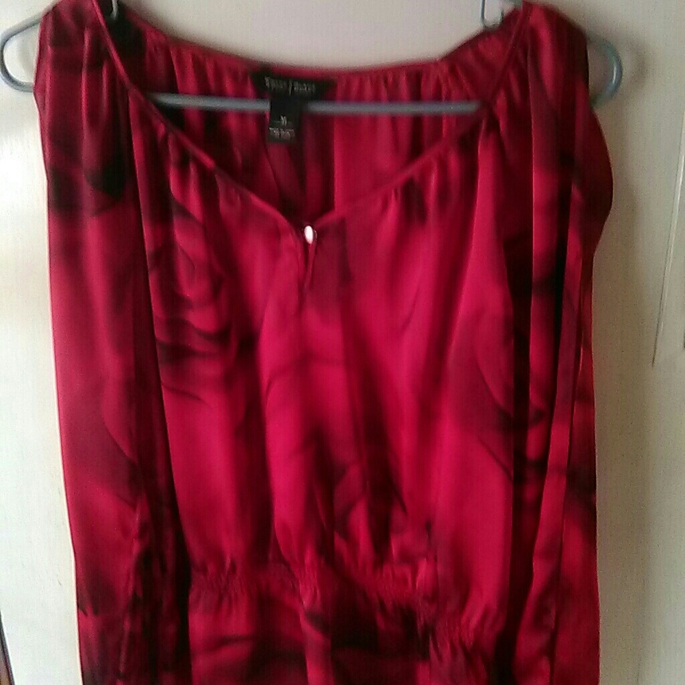 Red cold shoulder blouse.